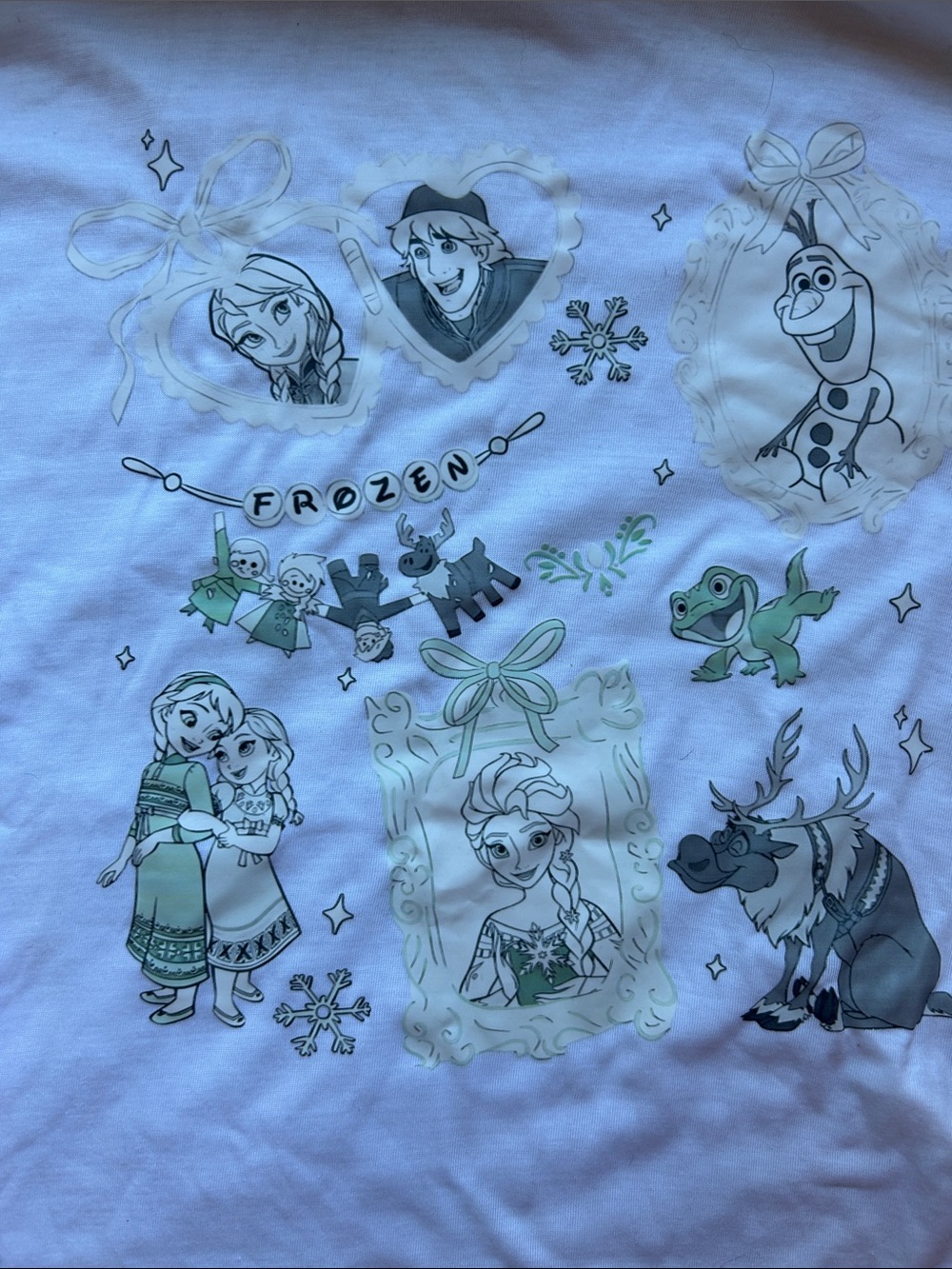 Disney Frozen Character Tee - White with Green Accents 100 cotton